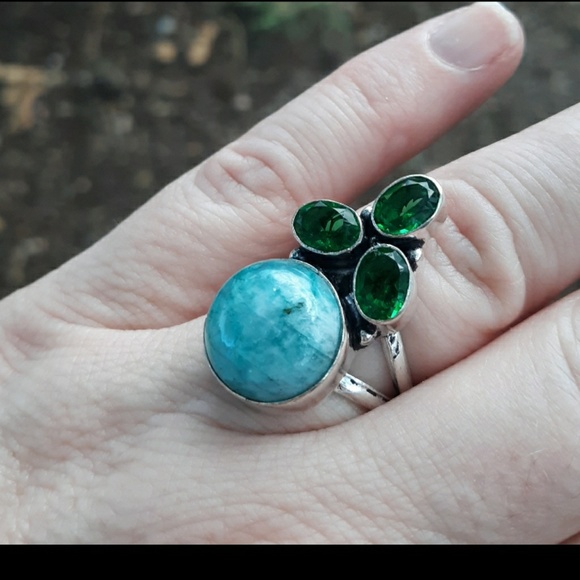 New Rainbow Moonstone & Chrome Diopside Silver Ring. - Picture 7 of 8